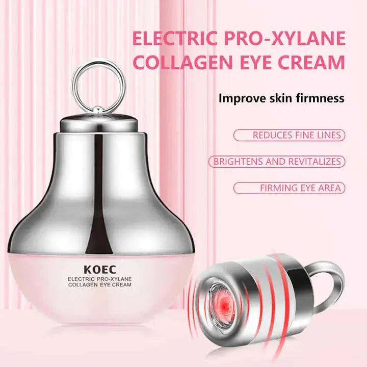 Electric Pro-Xylane Collagen Eye Cream with KOEC branding on a pink background