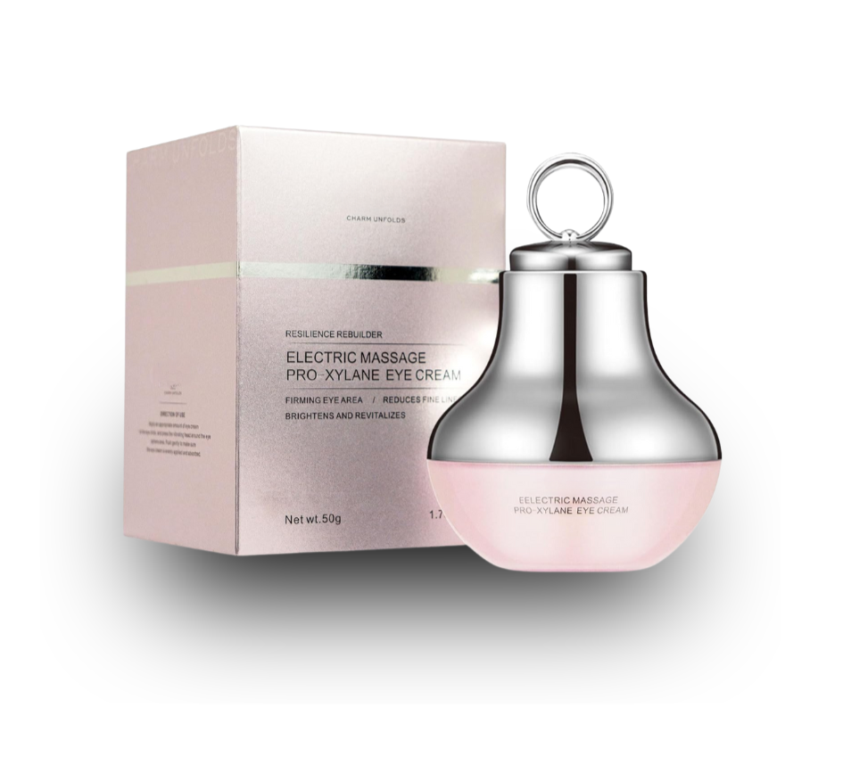 Electric massage eye cream with packaging on a white background