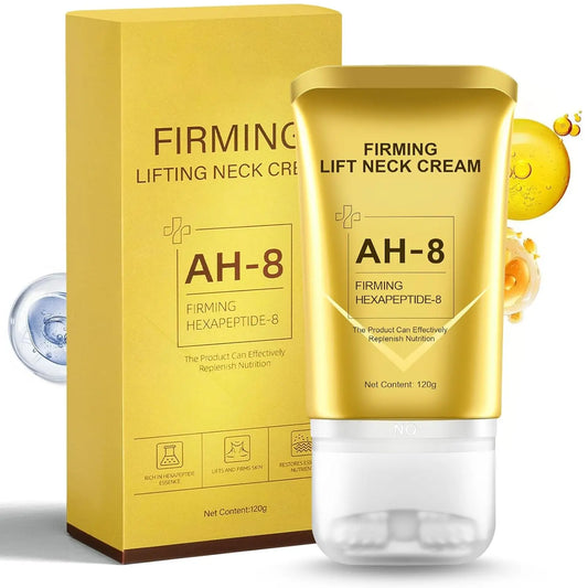 Firming lift neck cream with packaging on a white background
