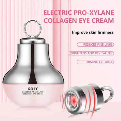 Electric Pro-Xylane Collagen Eye Cream with KOEC branding on a pink background